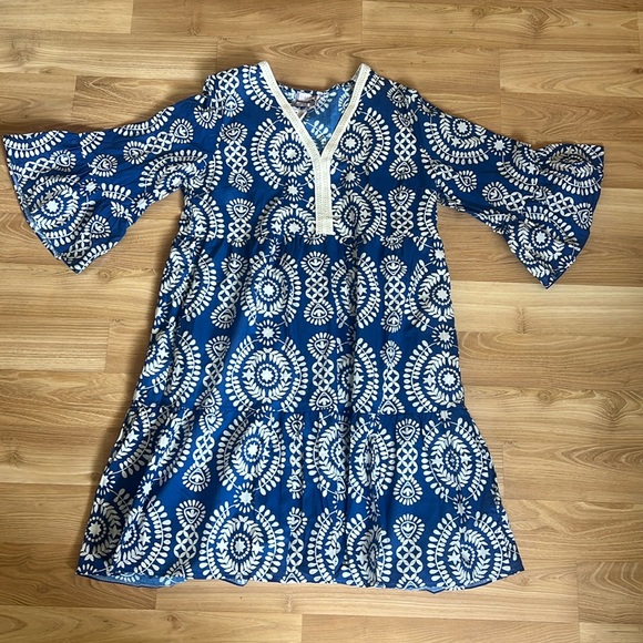 Saiph Lab White and Blue Cotton Dress - Picture 2 of 16